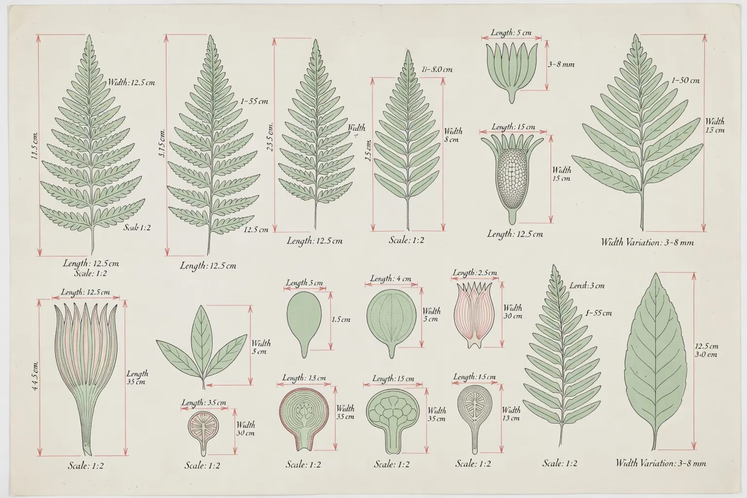 Illustration médicale comparative des mesures du gland clitoridien, planche botanique XIXe