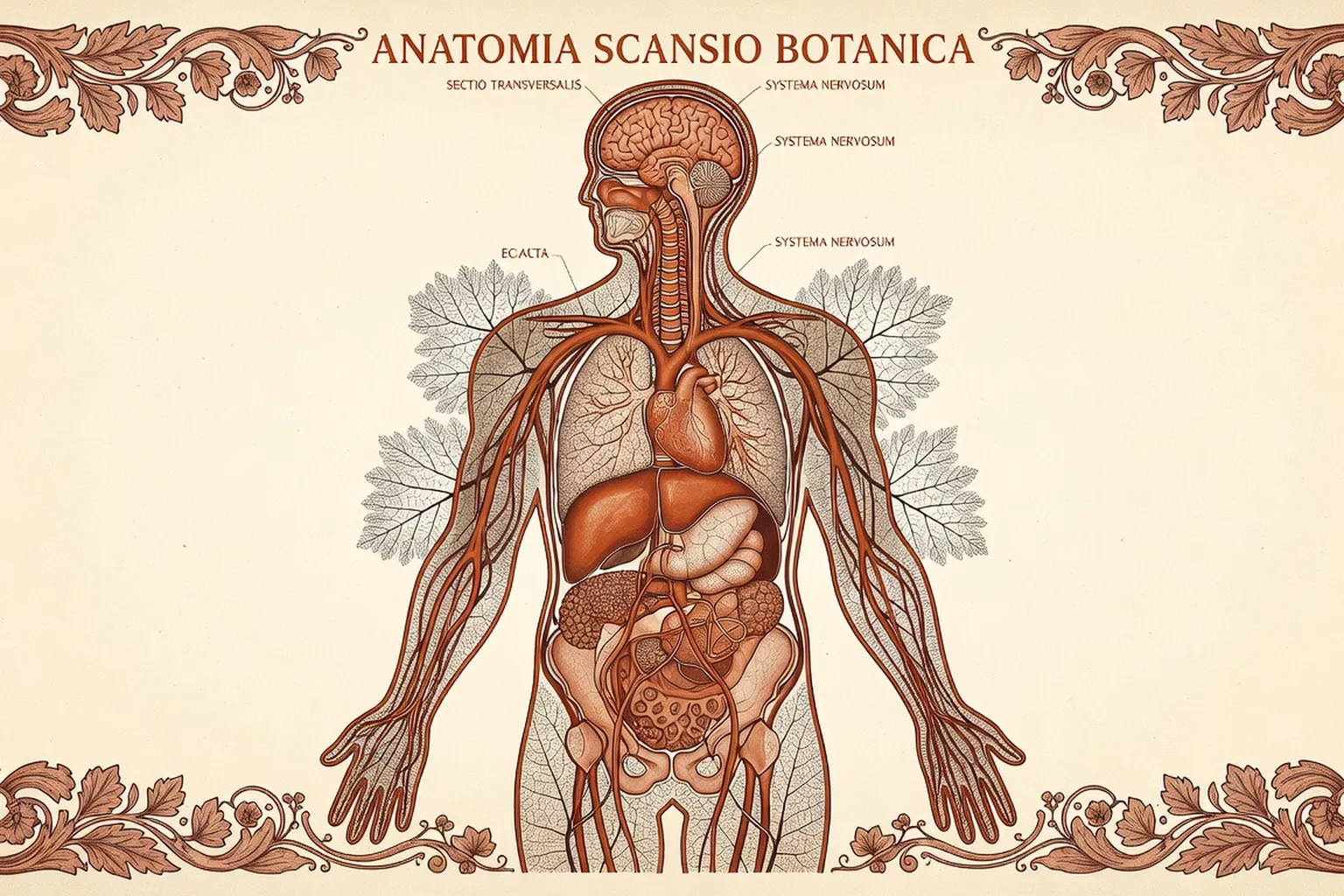 Illustration médicale botanique d'une coupe anatomique, structure interne du clitoris, style XIXe