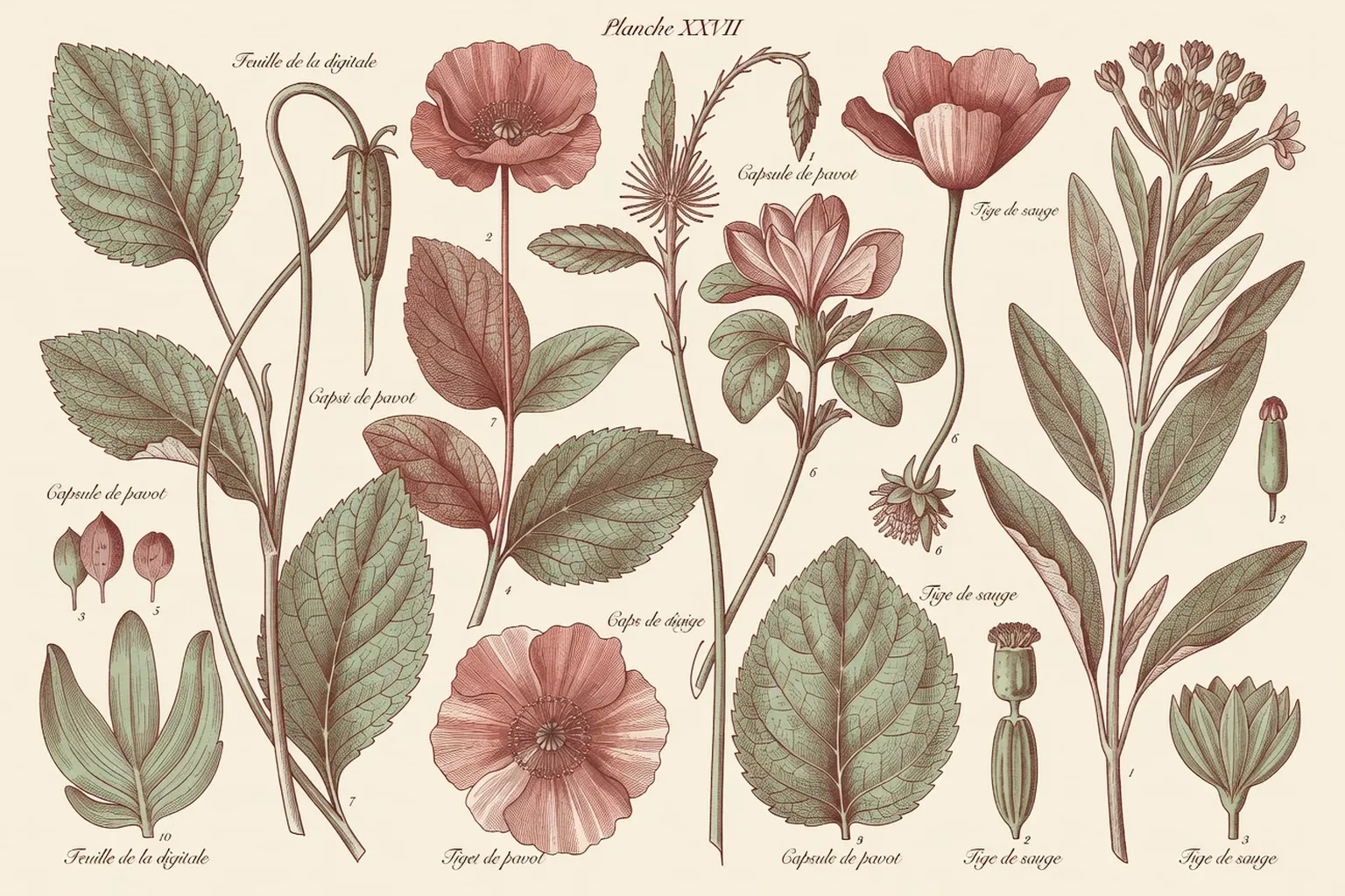 Illustration médicale botanique de l'anatomie de la vulve, planche XIXe
